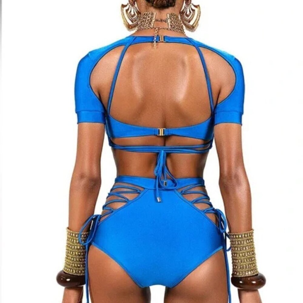 New! BFyne Milan Short Sleeve Underwired Strappy Cutout Bikini Top 10612 - Picture 3 of 9